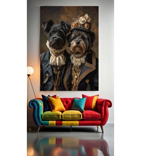 ÇİFT KÖPEKLER V1 Ev Duvar Salon Güzellik Salonu Ofis Dükkan Dekarasyon Kanvas Tablo (Çok Renkli)