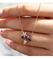 Buket Çiçek Kolye 14k Rose Kaplama Kadın