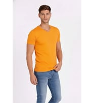 Erkek T-Shirt V Yaka Slim Fit Dar Kesim Likralı Tişört Günlük Basic Body - Sarı