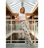 Büyük Beden Tek Alt Pijama Yumuşak Milan Kumaş İpli Bel Mavi Ayıcık Baskılı Sevimli Loungewear Pantolon