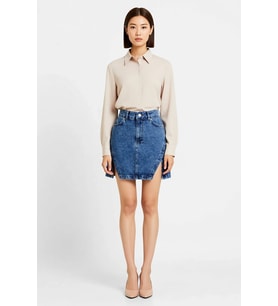 Kadın Mini Denim Etek Yüksek Bel A-Line Kesim Yırtmaçlı Detaylı %100 Pamuk Günlük Rahat Modern Şık