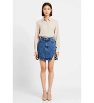 Kadın Mini Denim Etek Yüksek Bel A-Line Kesim Yırtmaçlı Detaylı %100 Pamuk Günlük Rahat Modern Şık