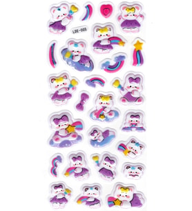 Sticker Kabartmalı Stiker Defter Planlayıcı Etiket (Lde005)-19x9cm - Tavşan Mor Yıldız