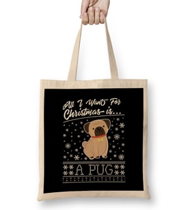 All I Want For Christmas Is A Pug Knit Pattern Bez Çanta Uzun Saplı