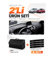 RENAULT MEGANE 2 BÜYÜK EKRANLI (2002-2009) Uyumlu Torpido Örtüsü + Deri Bagaj Çantası Seti - Siyah