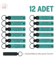 Tüm Aile Bireylerine Özel Hediye, 12'li Set, Kişiye Özgü İsim Yazılı Anahtarlık, Koyu Turkuaz & Laci