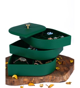 VALTURKEY 3-Layers Luxury Leather Jewelry Box (Yeşil)