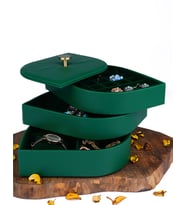VALTURKEY 3-Layers Luxury Leather Jewelry Box (Yeşil)