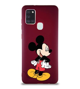 Samsung Galaxy A21S Soft Premier Kapak Mickey Mouse-D Tasarımlı Silikon Kılıf - Mürdüm (Şeffaf)