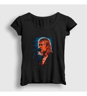 Presmono Kadın Siyah Mic Nirvana Kurt Cobain T-Shirt 35620tt