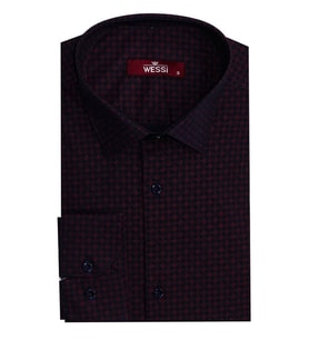 Kaz Ayağı Desenli Slim Fit Bordo Erkek Gömlek - Wessi