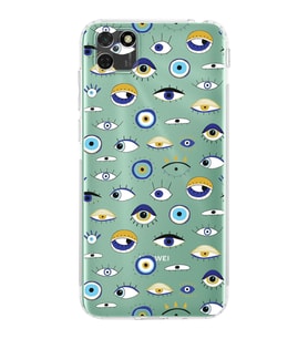 PrintiFy Huawei Y5P ile Uyumlu Nazar Boncuğu 2 Baskılı Kamera Korumalı Şeffaf Silikon Kılıf