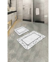 Gri Çerçeveli Banyo Halısı Klozet Takımı Paspas Seti BS340