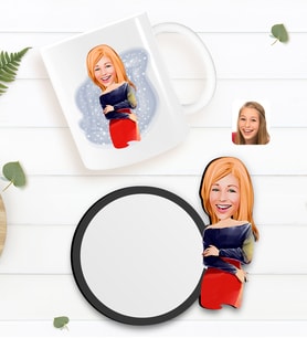 BK Gift Kişiye Özel Kadın Karikatürlü Beyaz Kupa ve Ahşap Bardak Altlığı Hediye Seti-12
