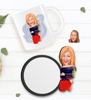 BK Gift Kişiye Özel Kadın Karikatürlü Beyaz Kupa ve Ahşap Bardak Altlığı Hediye Seti-12