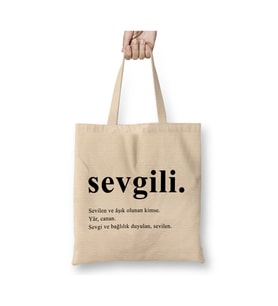 Sevgili Kelime Anlamı Sevgiliye Hediye Sevgililer Günü Bez Çanta Alışveriş Çantası Plaj Çantası (Beyaz)