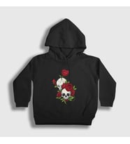 Presmono Unisex Çocuk Siyah Roses And Skulls Kapüşonlu Sweatshirt 353722tt