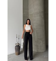 KAPALI GENİŞ PİLE CEP KAPAK DETAYLI PANTOLON - Siyah