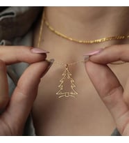 Kişiye Özel 925 Ayar Gümüş Yılbaşı Temalı Şık Yılbaşı Ağacı Kolye (Gold)