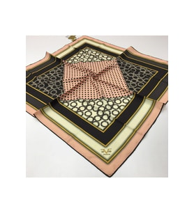 Geometrik Desen Gold Seri Twill Eşarp Eşarp Askısı ile Birlikte 90x90 cm Pudra S
