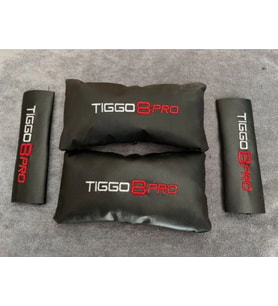 Chery Tiggo 8 Pro Nakışlı 2 adet Deri Boyun Yastığı Ve 2 adet Kemer Pedi (Siyah)