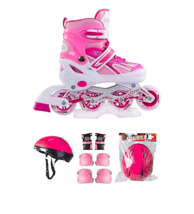 Pembe Çift Sıra Ayarlanabilir Alıştırma Pateni Kask Dizlik Seti 30-33 (Açık Pembe)