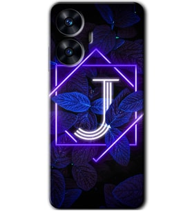 Realme C55 Kılıf HD Desen Baskılı Kılıf - Dark Neon Yaprak J Harfi