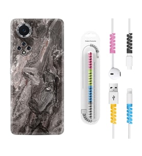 Huawei Nova Y70 Y90 Nova 9 SE  Kılıf Kablo Koruma Spiral Silikon Gri Mermer 1376