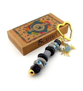 Orjinal  Cam Nazar Boncuklu Çanta Süsü Yengeç Charm Anahtarlık KY077