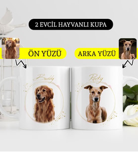 BK Gift Kişiye Özel İki Evcil Hayvan Karikatürlü Beyaz Kupa Bardak-4, Arkadaşa Hediye, Sevgiliye Hediye