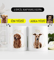BK Gift Kişiye Özel İki Evcil Hayvan Karikatürlü Beyaz Kupa Bardak-4, Arkadaşa Hediye, Sevgiliye Hediye