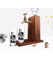 BK Gift Kişiye Özel Renkli Baskılı Godfather Baba Tasarımlı İkili Rakı Bardağı ve Ahşap Rakı Standı Hediye Seti-2 (Model 1)