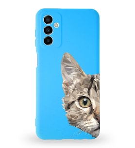 Samsung Galaxy A04s Uyumlu Lansman Kılıf Catface Tasarımlı İçi Kadife Kapak-Mavi (Şeffaf)