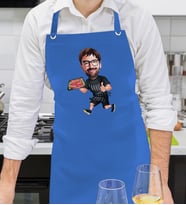 BK Gift Kişiye Özel Erkek Barbekü Karikatürlü Profesyonel Saks Mavi Mutfak Önlüğü, Aşçı Önlüğü, Şef Önlüğü, Arkadaşa Hediye-2