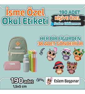 Kapbirhediye Okul Etiketi Isme Özel Kalem Defter Etiketi Baykuş 2 Temalı 190 Adet