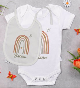 BK Kids Babam Tasarımlı Bebek Body Zıbın ve Mama Önlüğü Hediye Seti - Model 1