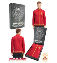 Galatasaray Orijinal Lisanslı Dik Yaka Fermuarlı Erkek Sweat Hediyelik Ahşap Kutulu (Kırmızı)