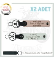 Motorcu Friends Hediye, İsim Plaka ve 0 Rh (+) Kan Grubu Yazılı x2 Anahtarlık, Yavruağzı-Beyaz-Laci (Çok Renkli)
