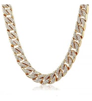 Chavin 13 mm. Kalın 60 cm. Taşlı Gold  Alloy Erkek Zincir ek21sr