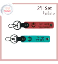 Baba İçin Minimal ve Kalıcı Tasarım, Gemi Dümeni Desenli Anahtarlık, Nar Çiçeği-Koyu Turkuaz