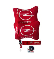 Opel Uyumlu Nakışlı Kırmızı Polar Ortopedik Seyahat Boyun Yastık / Oto Ayna Askısı & Tampon Çeki İpi