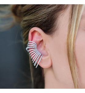 Ear Cuff Zirkon Taşlı Rodyum Kaplama Gümüş Küpe