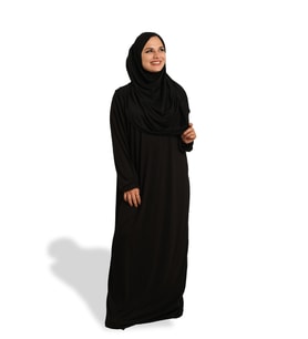 Siyah İki Parça Namaz Elbisesi Viskon Düz 2504_01