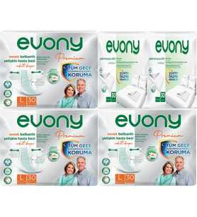 Evony Premium Hasta Bezi Yetişkin Bel Bantlı Tekstil Yüzey Büyük 90 Adet+Yatak Koruyucu Örtü 60 Adet