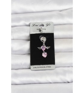 316L Cerrahi Çelik Pembe Zirkon Taşlı Kanat Model Göbek Piercing 5886 - SSSSSS7616-7434