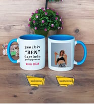 Motto Yeni Bir Ben Kupa Bardak Mavi Fotoğraflı