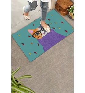 Valerine Life Aristokrat Kedi Yeşil Renkli Welcome Hoş Geldiniz Kapı Önü Paspası 45x70cm
