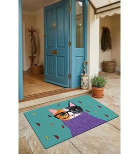 Valerine Life Kapı Önü Paspası 45x70cm Kaymaz Taban Dekoratif iç Dış Mekan Aristokrat Kedi Yeşil