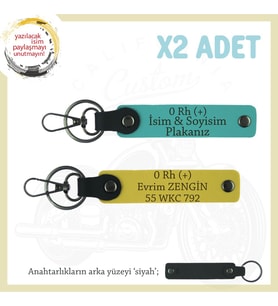 Hız Severlere Özel İsim Plaka, 0 Rh (+) Kan Grubu Yazılı x2 Anahtarlık Hediyesi, K Turkuaz-Sarı-Syh (Çok Renkli)