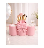 Şık Pembe Fiyonklu 3 Bölmeli Makyaj ve Aksesuar Organizeri 16x16 cm